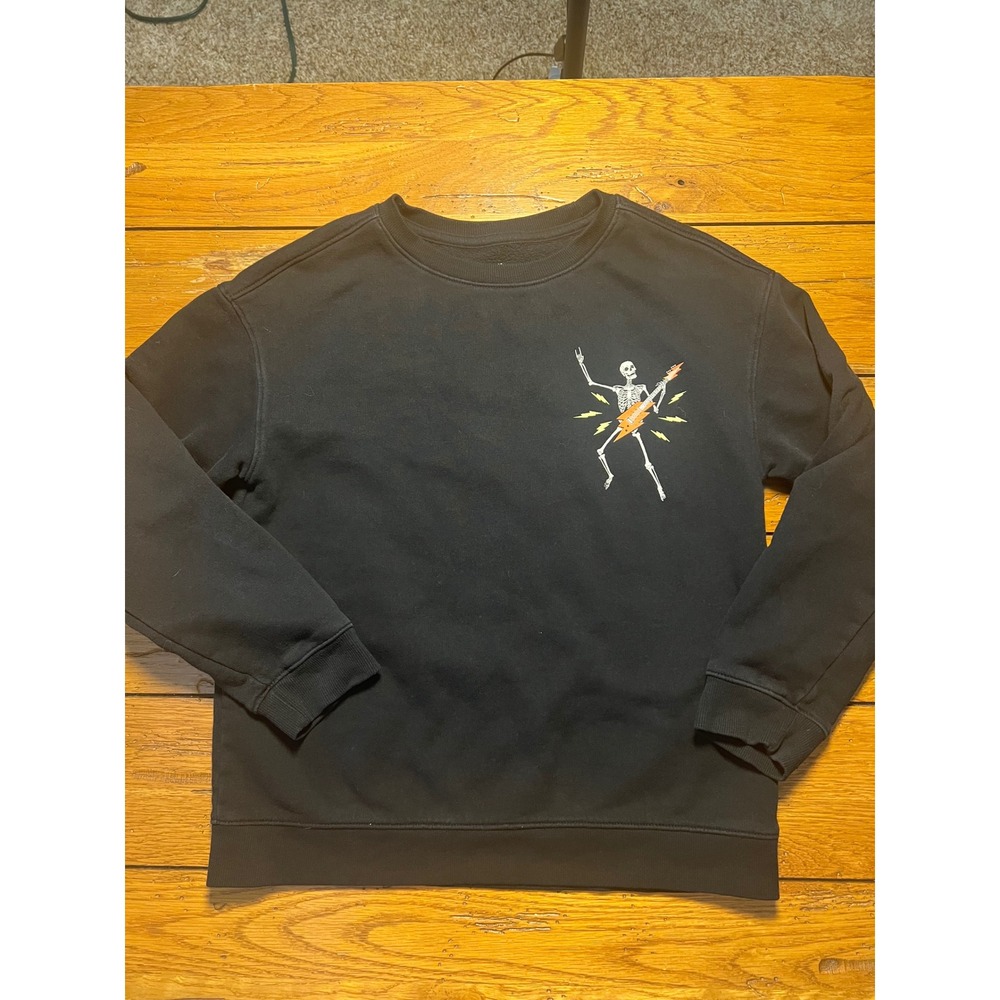 Cat & Jack Kids Black Skeleton Rocker Halloween Sweatshirt Large 10/12